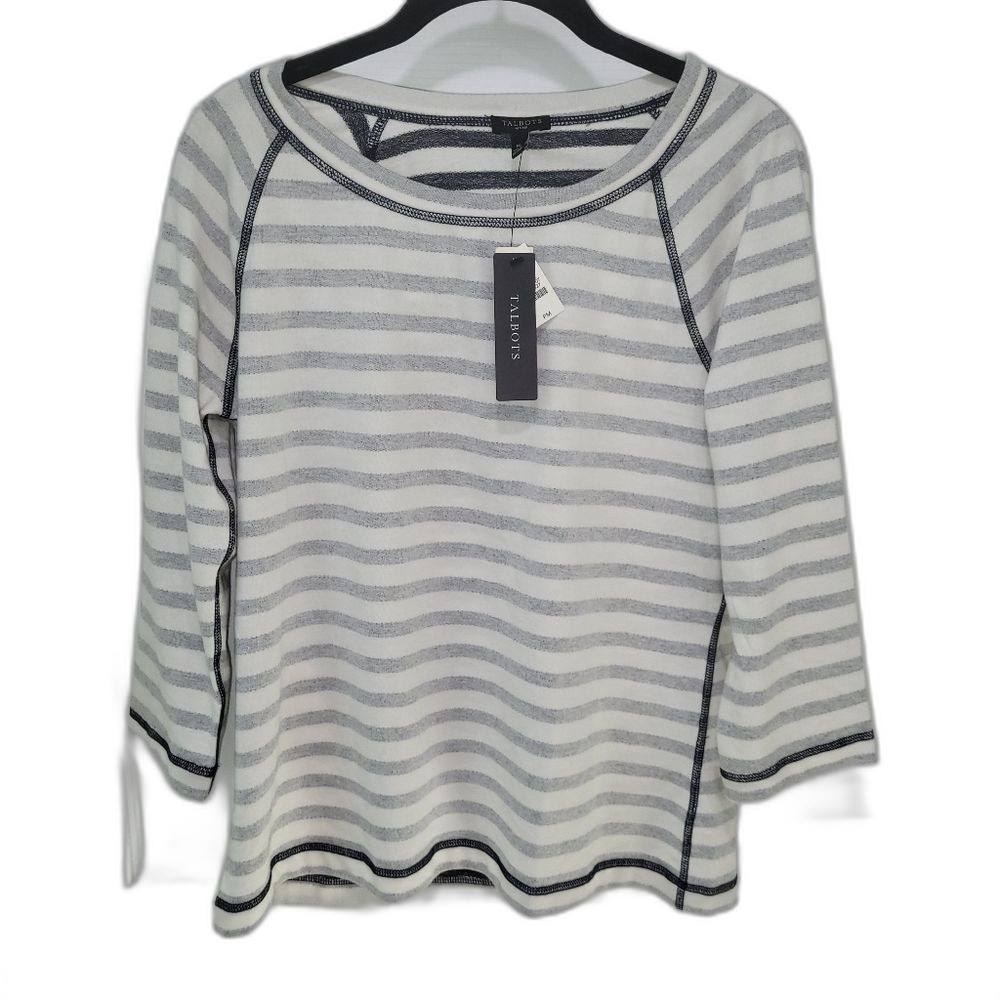 Talbots White and Gray Striped Blouse